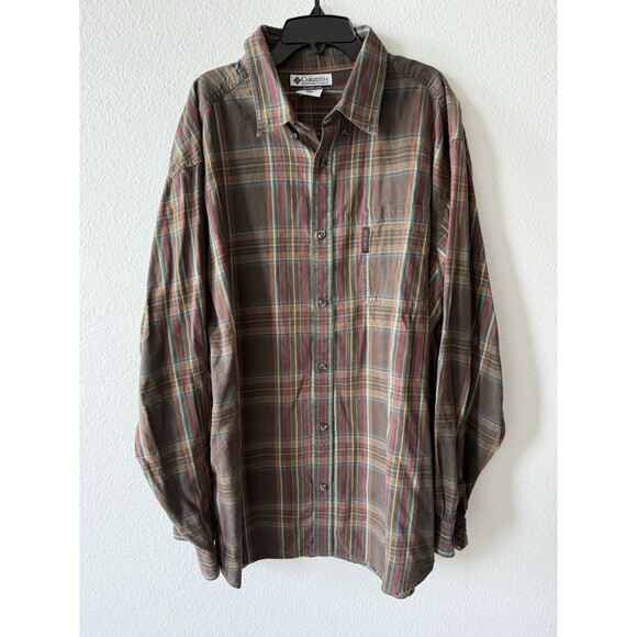 Columbia Men's Long Sleeve Flannel Button-Up Shirt, Brown Plaid, Size XL - Picture 1 of 5